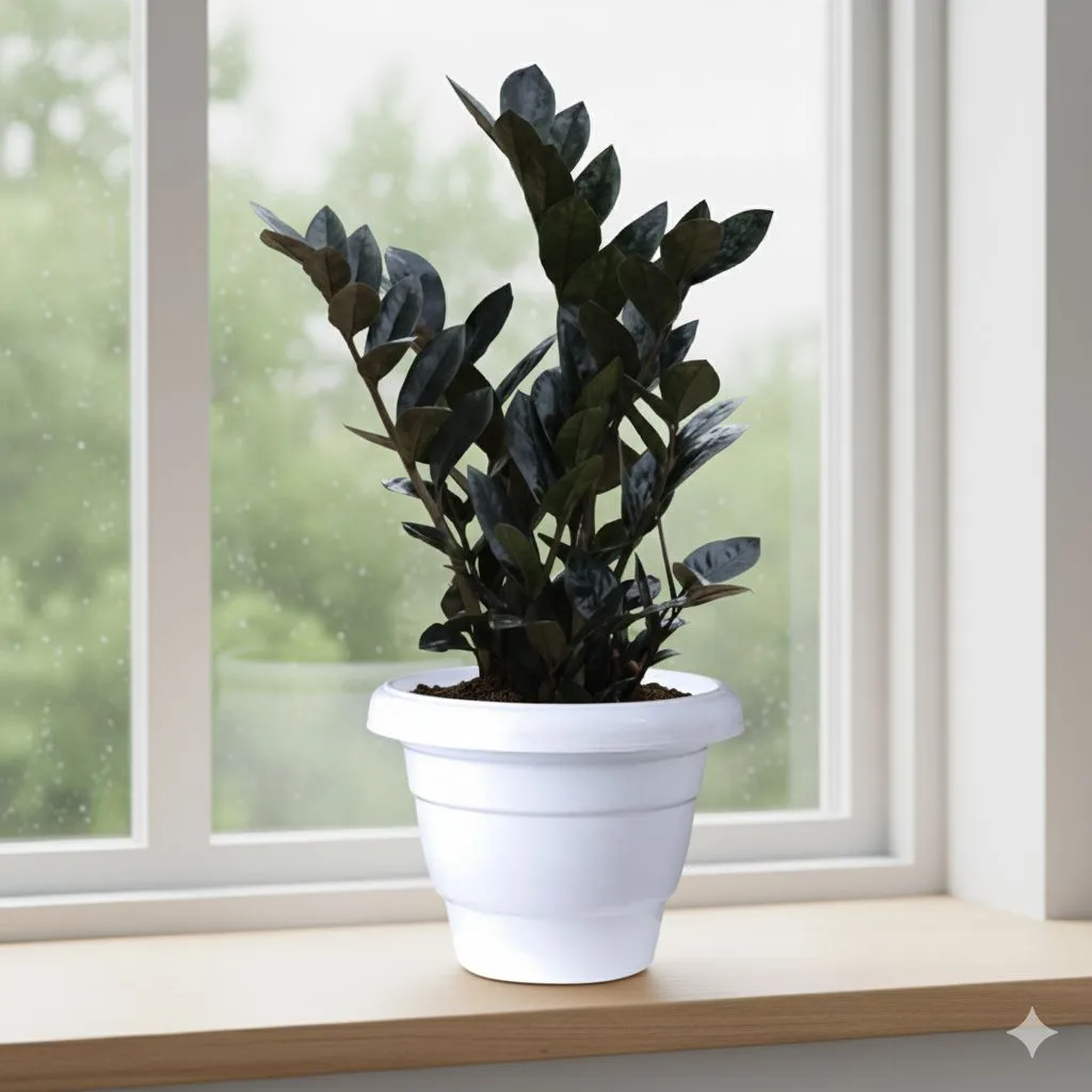 Zz Black in 8 Inch White Classy Plastic Pot