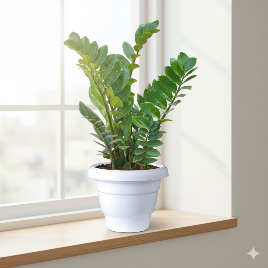 Zz Green (~1 ft)  in 8 Inch White Classy Plastic Pot