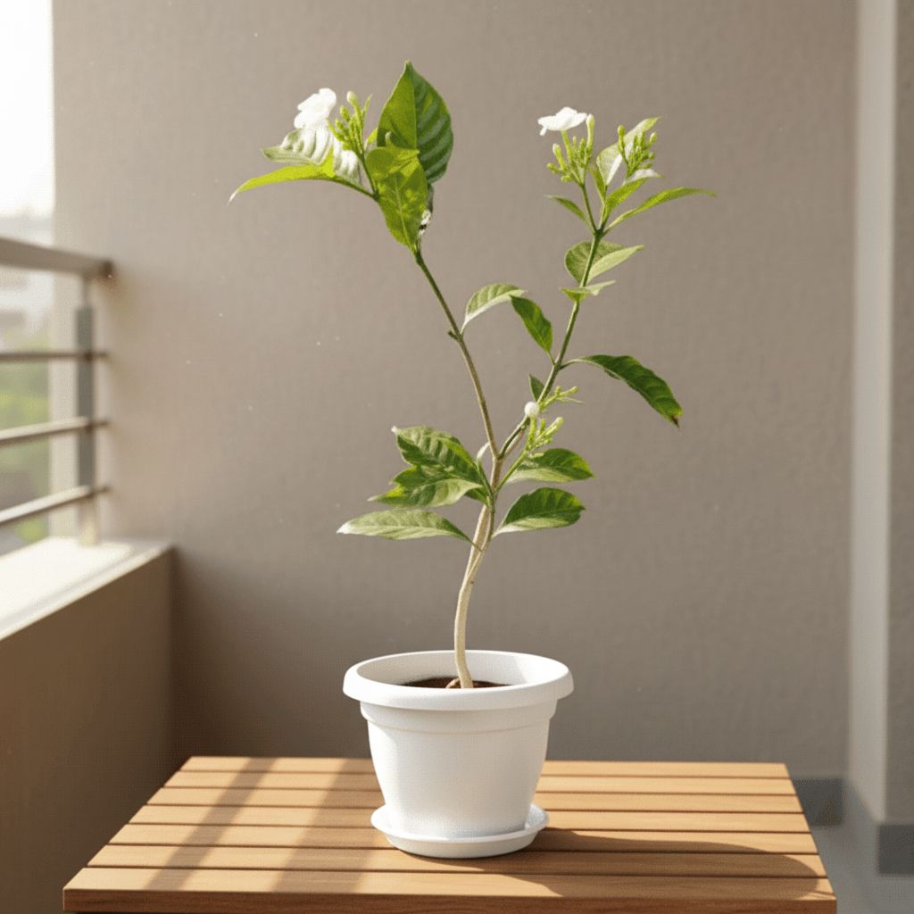 Chandni / Nandi Batalu  in 8 Inch White Classy Plastic Pot with tray