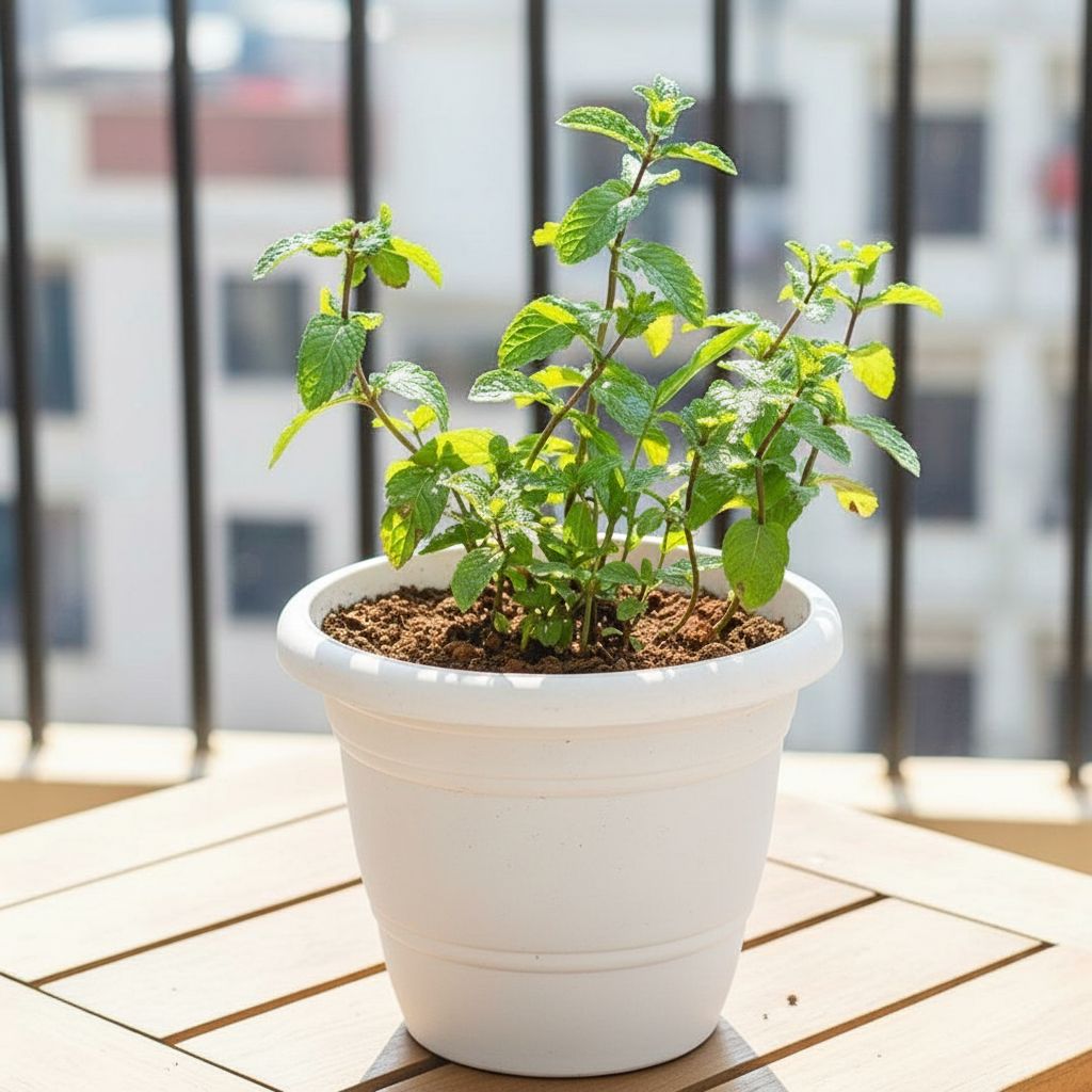 Mint / Pudina in 7 Inch Classy White Plastic Pot