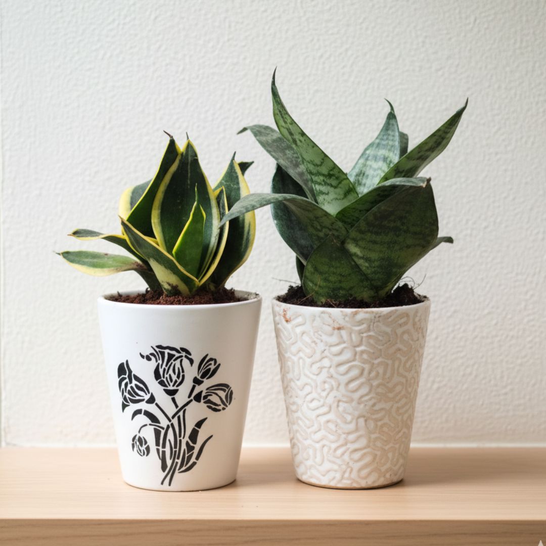 Set of 2 - Snake (Green & Yellow) in 5 Inch Classy Glass Designer Ceramic Pot (any colour & design)