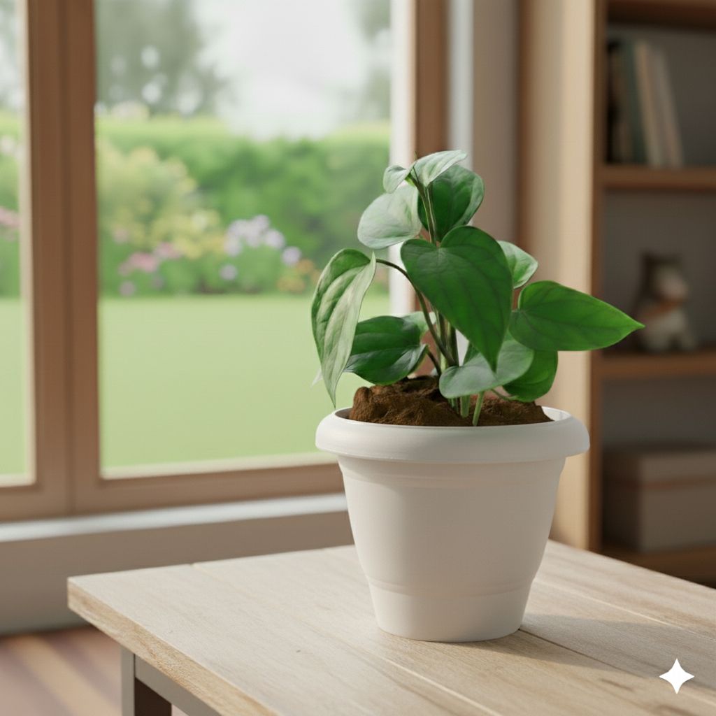 Paan / Betal leaf in 8 Inch White Classy Plastic Pot