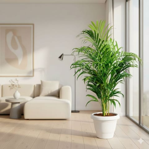Areca XL (4-5 Ft) in 12 inch Classy White Plastic Pot