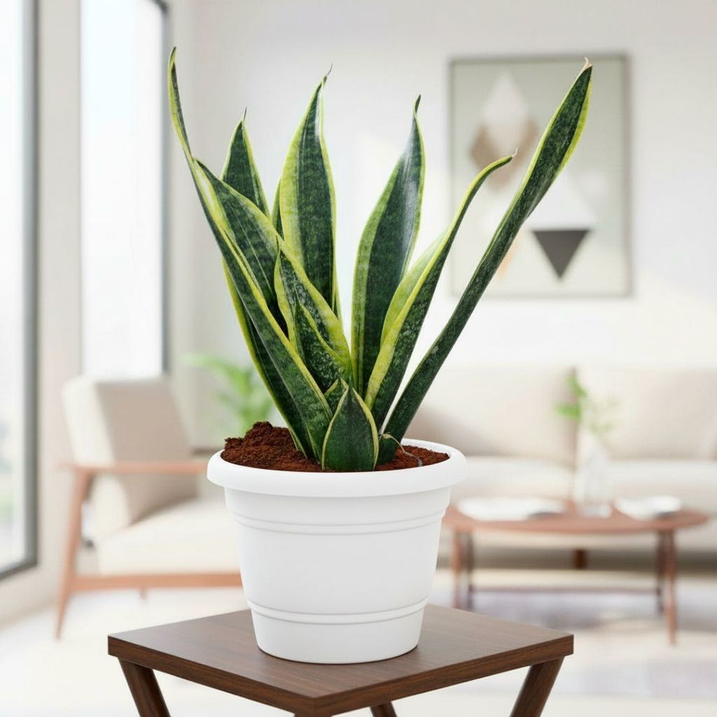 Snake Yellow Long (~ 1 Ft) in 7 Inch Classy White Plastic Pot