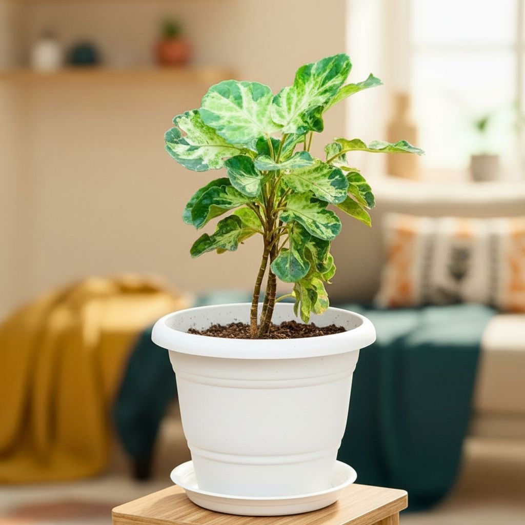 Aralia in 7 Inch Classy White Plastic Pot with Tray
