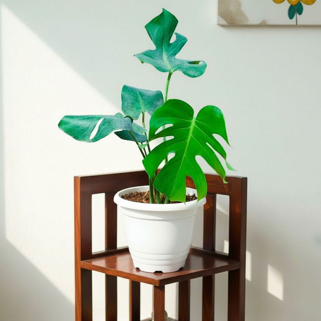 Monstera Deliciosa in 7 Inch Terracota White Classy Plastic Pot