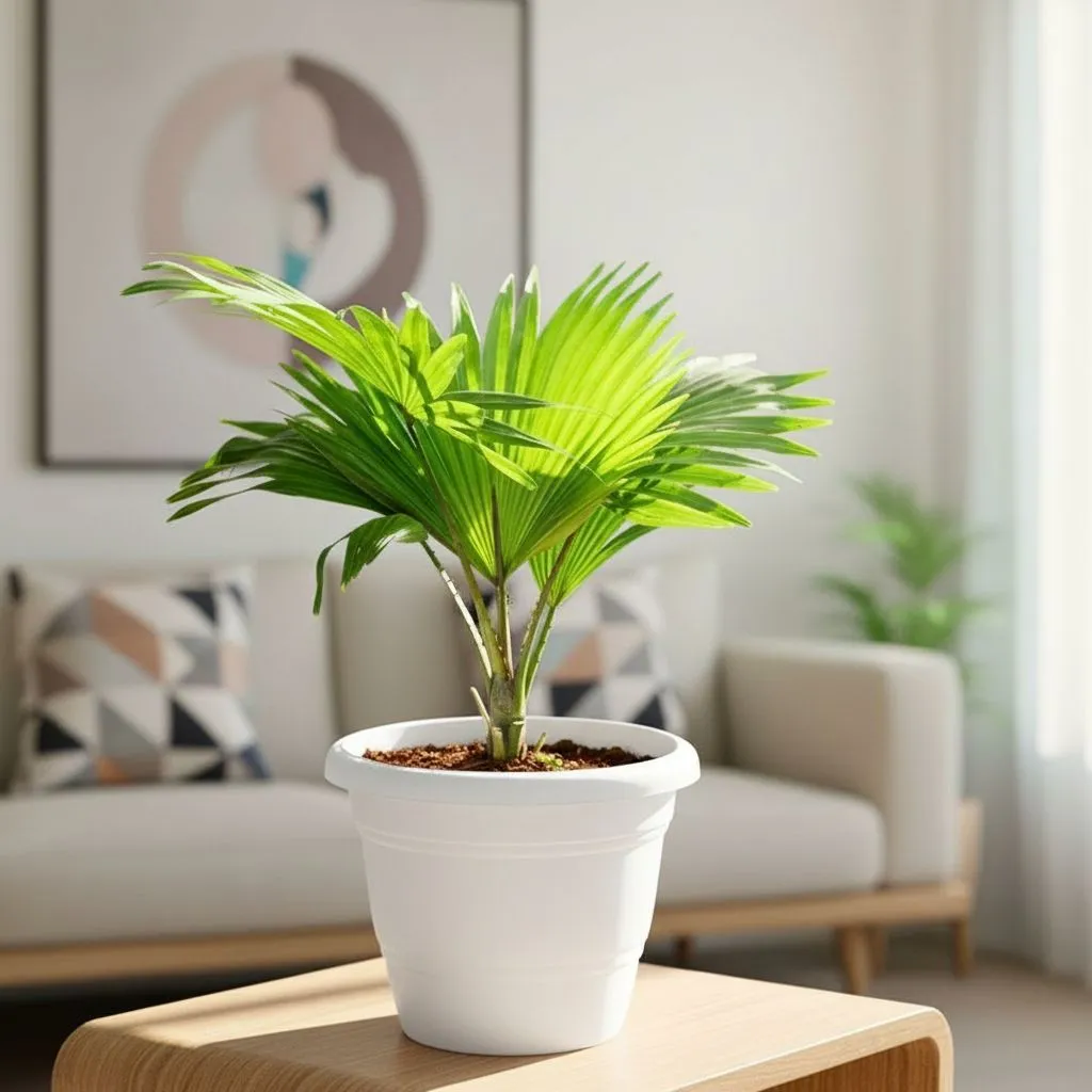 China / Fan Palm in 7 Inch White Classy Plastic Pot
