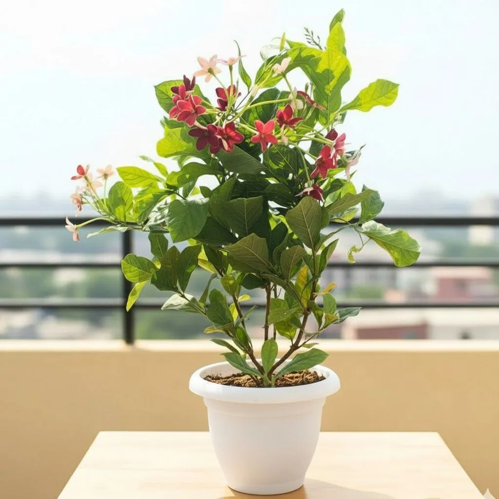 Madhu Malti / Rangoon Creeper in 7 Inch White Classy Plastic Pot