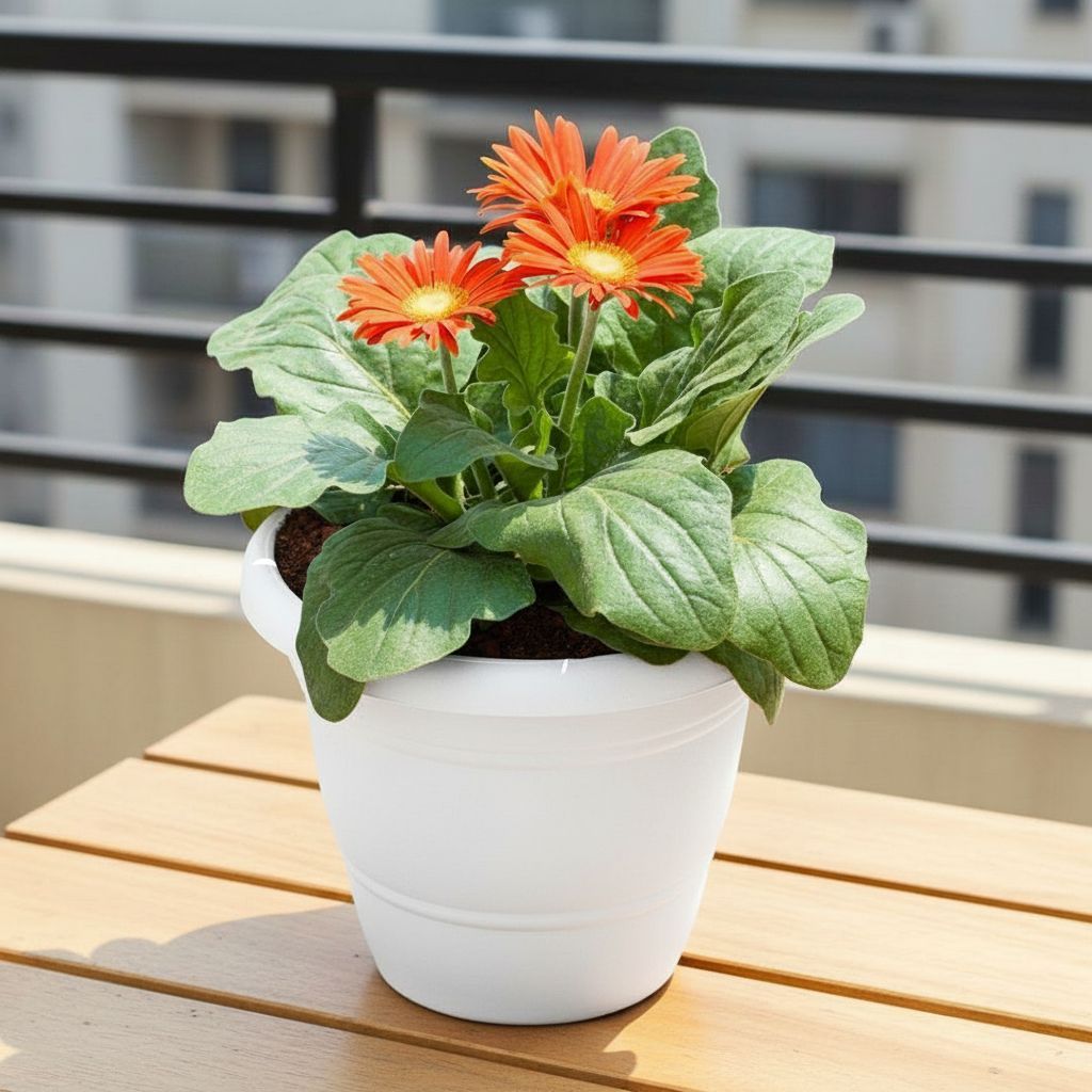 Gerbera (Any Colour) in 7 Inch White Classy Plastic Pot