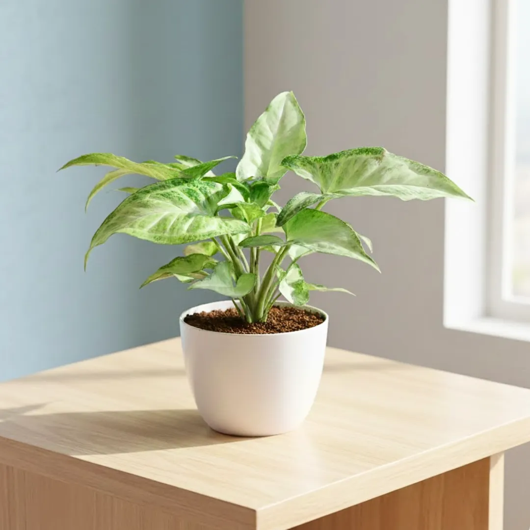 Syngonium Green White in 4 Inch White Premium Orchid Round Plastic Pot