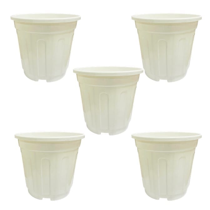 Set of 5 - 8 Inch White Nursery Pot