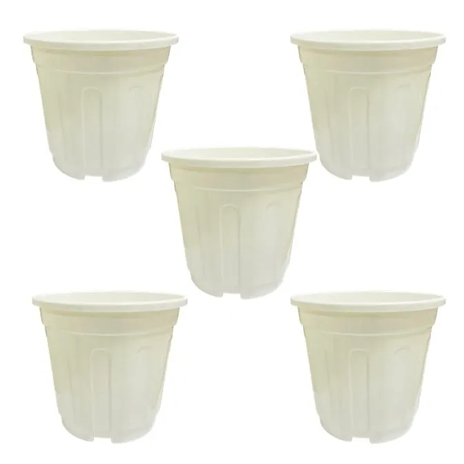 Set of 5 - 8 Inch White Nursery Pot