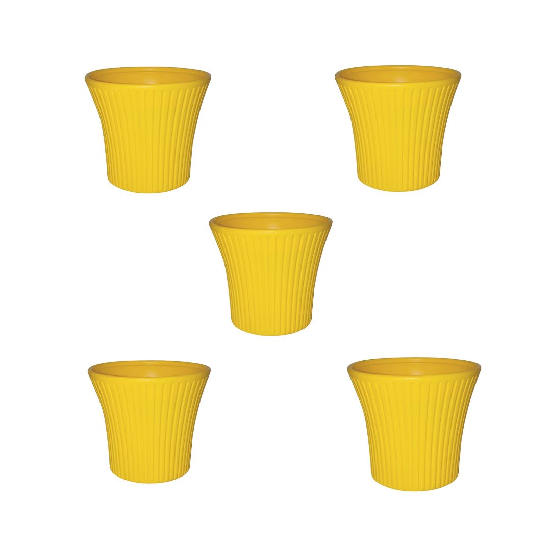 Set of 5 - 11 Inch Yellow Sunshine Plastic Planter