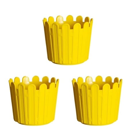 Set of 3 - 11 Inch Yellow Slofy Plastic Planter