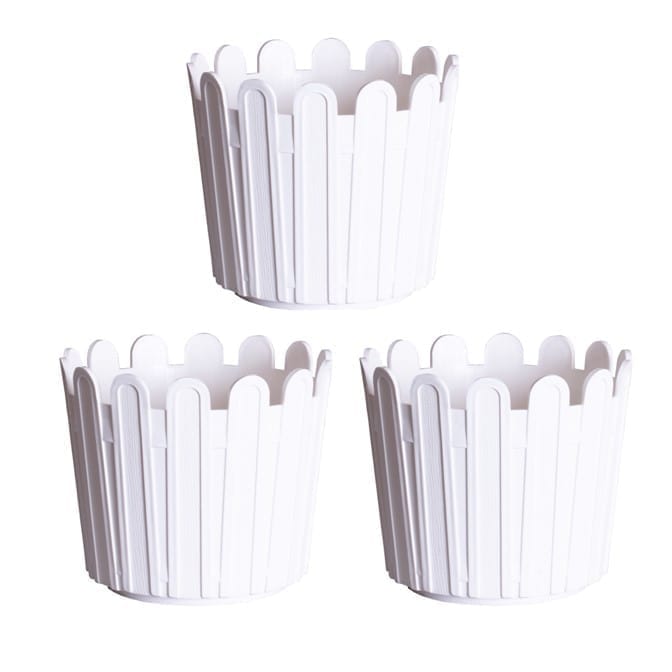 Set of 3 - 11 Inch White Slofy Plastic Planter