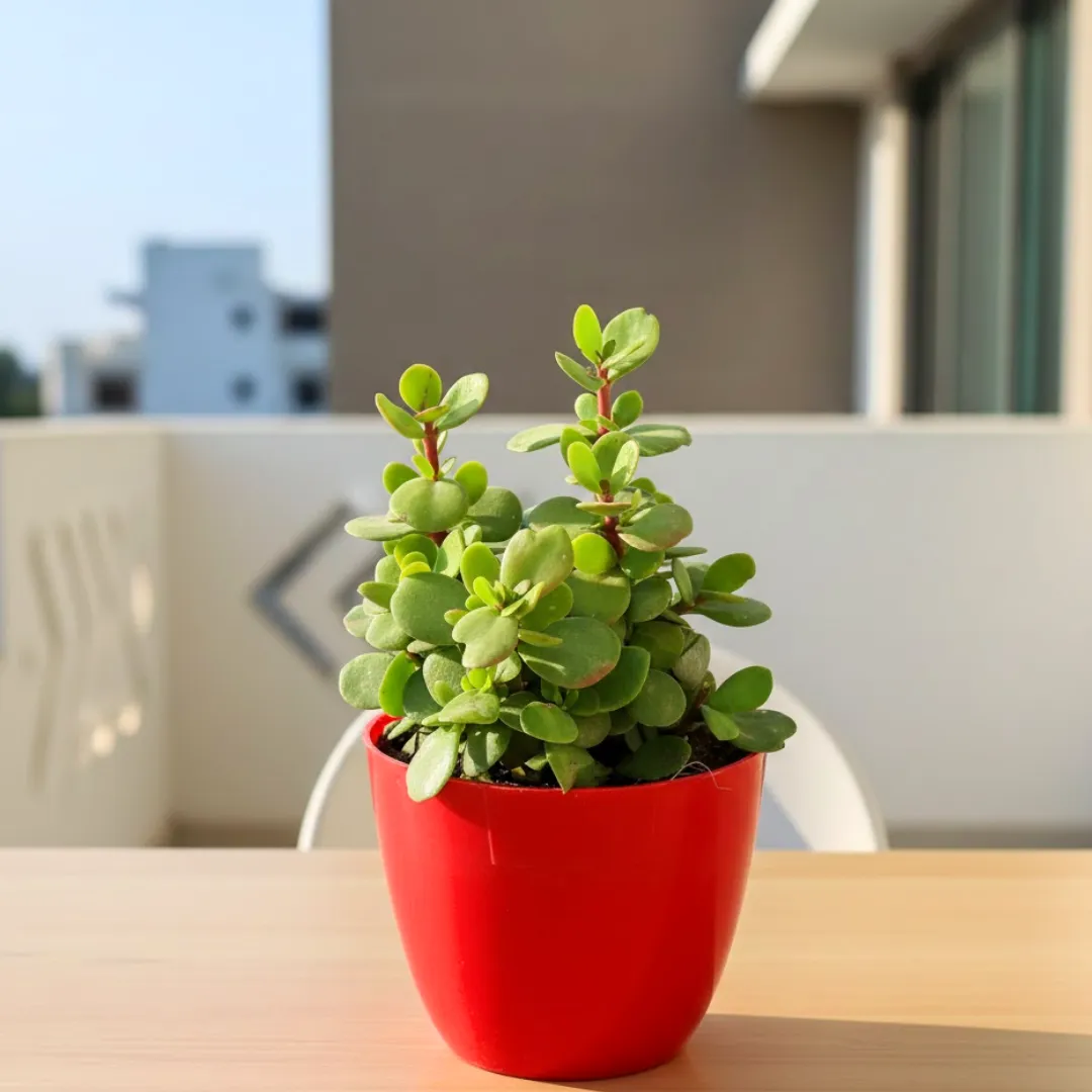 Pune Jade in 4 Inch Red Premium Orchid Round Plastic Pot