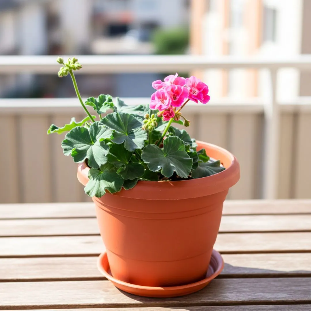 Geranium (Any Colour) in 8 Inch Classy Red Plastic Pot with Tray
