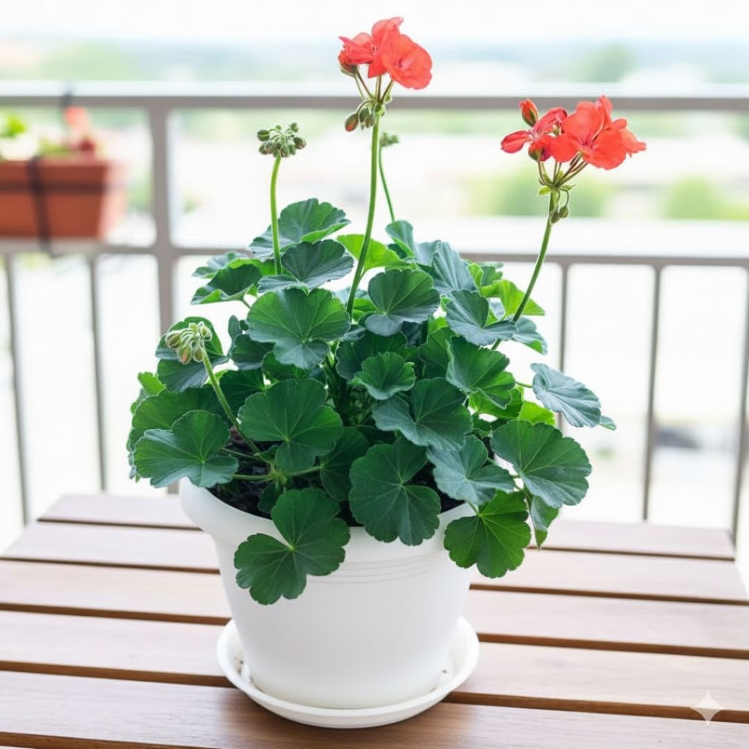 Geranium Orange in 7 Inch Classy White Plastic Pot with Tray