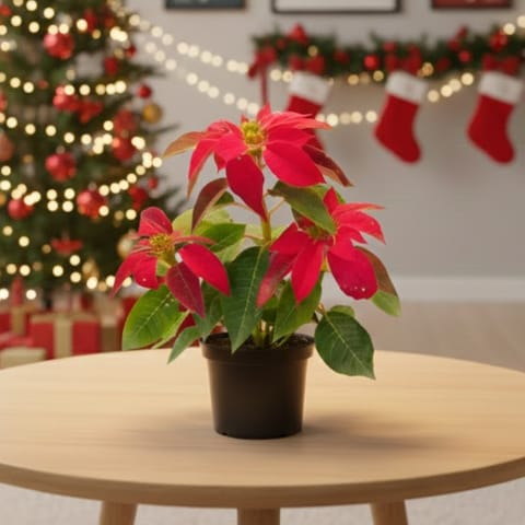 Poinsettia / Christmas Flower Red in 6 Inch nursery pot