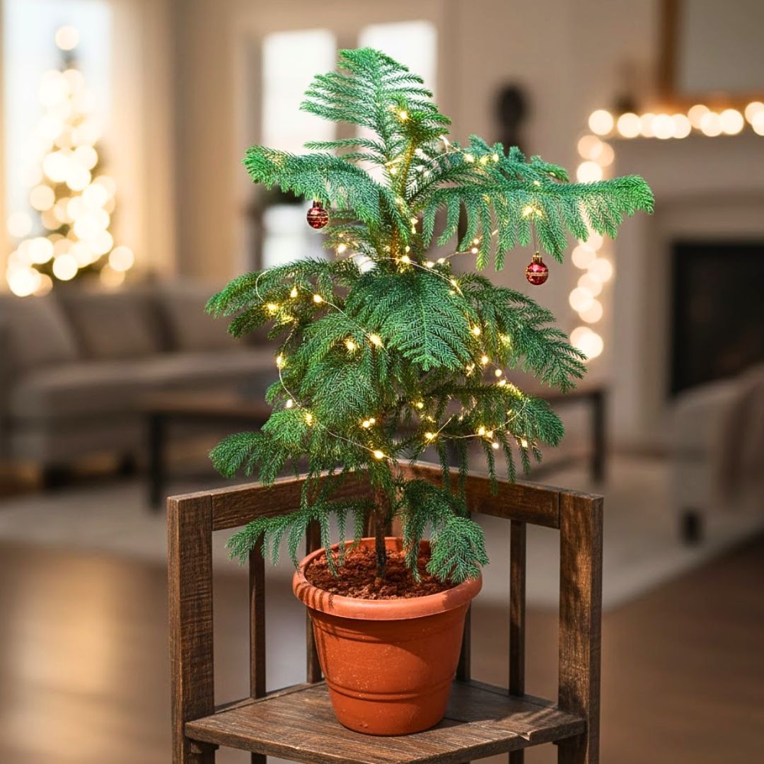 Araucaria / Christmas Tree in 7 Inch Classy Red Plastic Pot