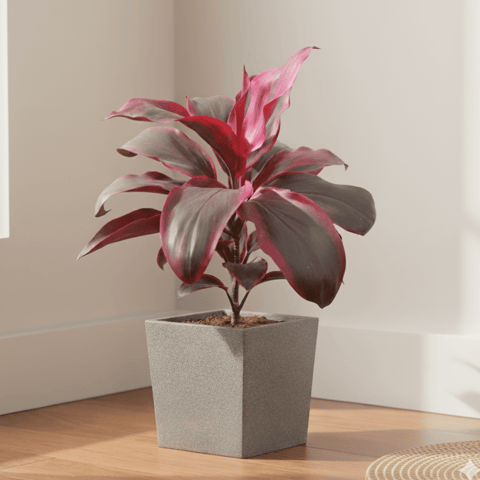 Dracaena Red Rubia Big Leaves (~ 1 ft) in 8 X 8 Inch Live Plant Grey Premium Kyvos Fiberglass Planter