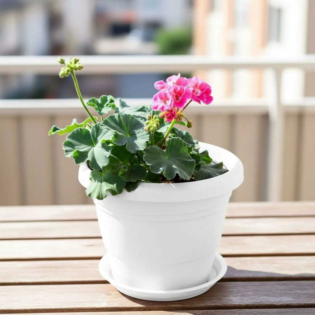 Geranium (Any Colour) in 8 Inch Classy White Plastic Pot with Tray
