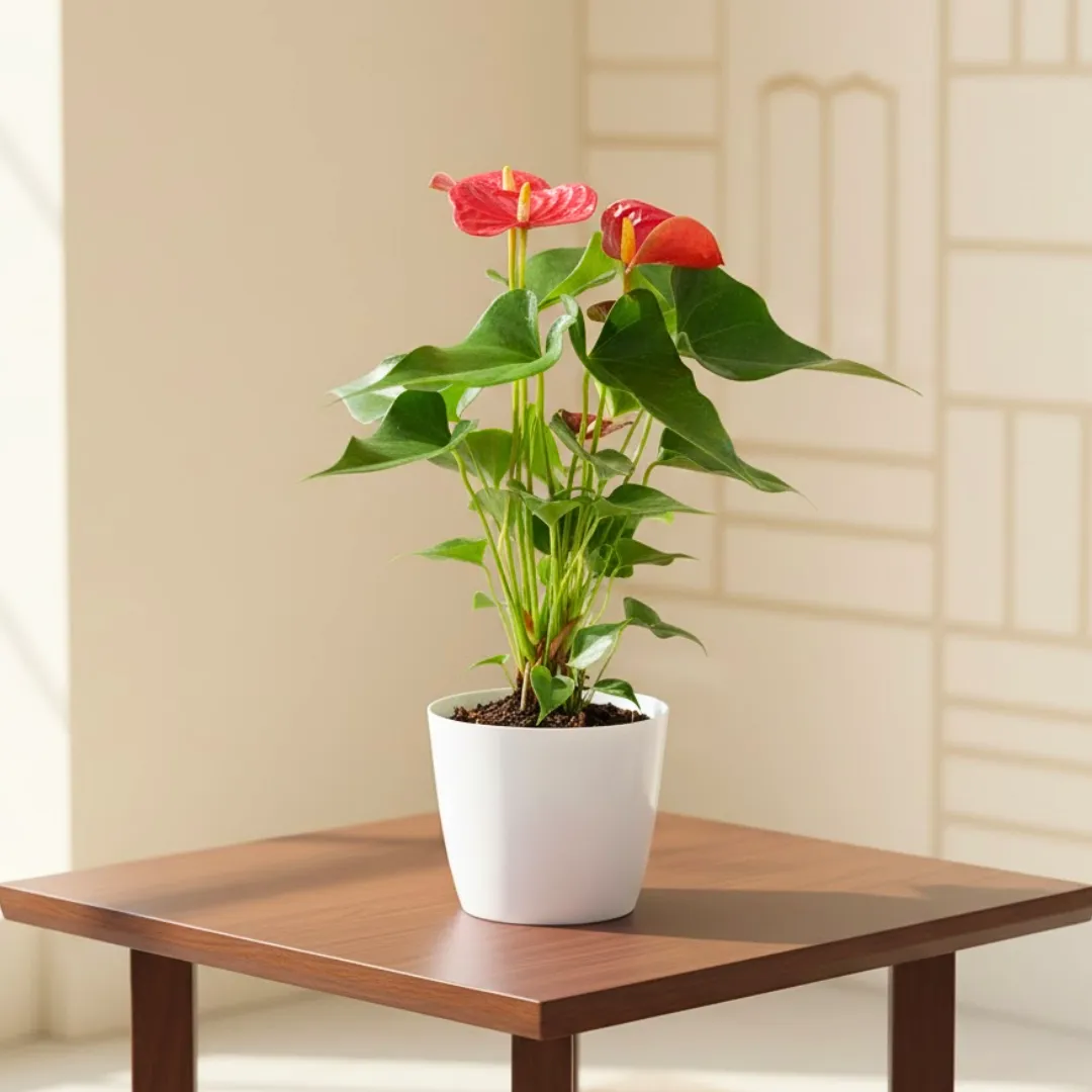 Anthurium Red in 6 Inch White Premium Plastic Pot