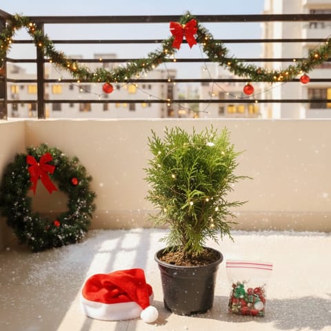 Xmas Decor - Morpankhi Desi in 6 Inch Nursery Pot - With Festive Goodies