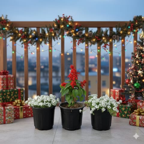 Set of 3 - Alyssum White & Salvia Red in 6 Inch Black Super Nursery Pot