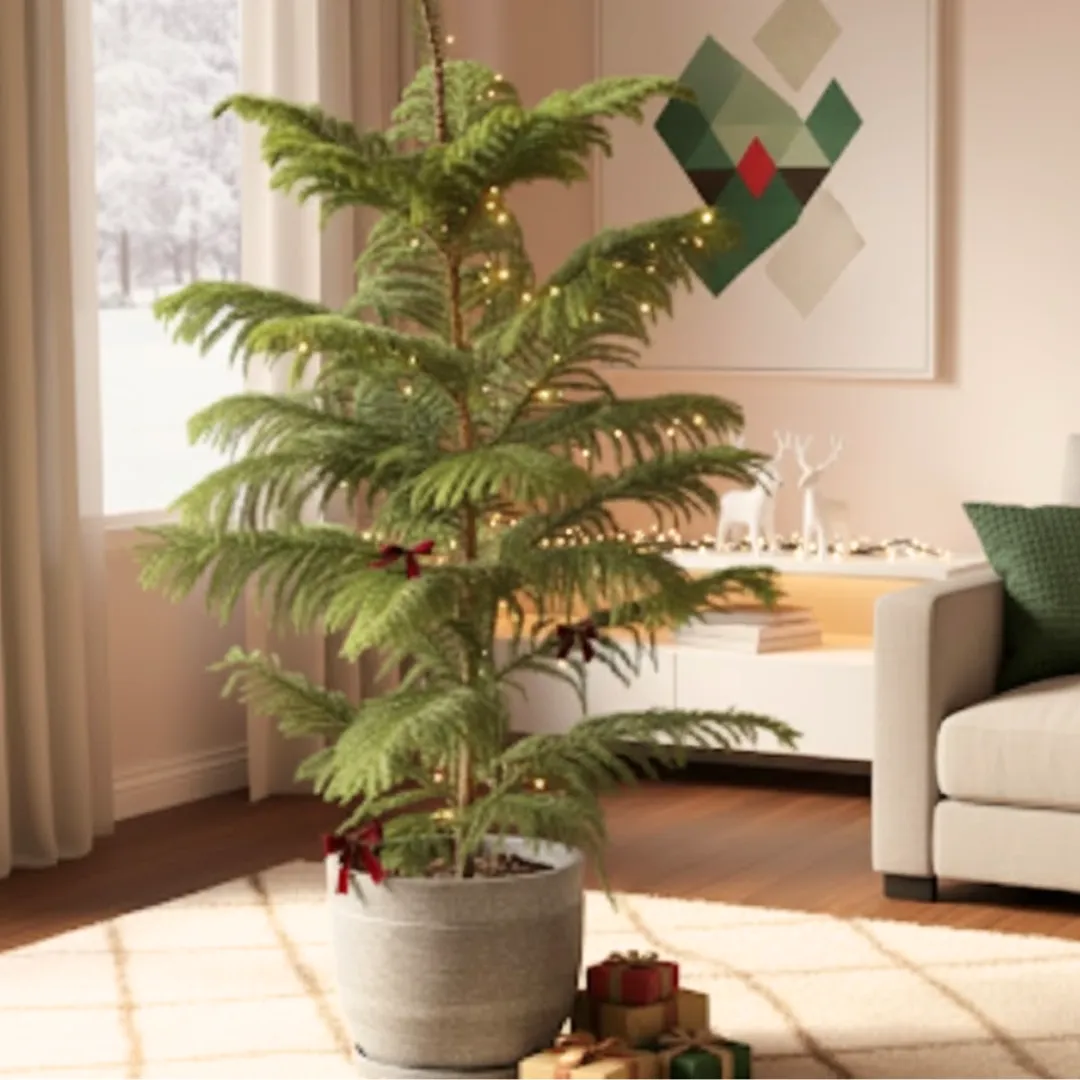 Araucaria / Christmas Tree (~ 4 Ft) in 10 Inch Grey Premium Orbis Fiberglass Planter