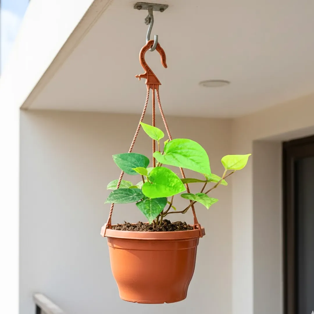 Paan / Betel Leaf in 7 Inch Terracotta Red Premium Evara Hanging Plastic Pot