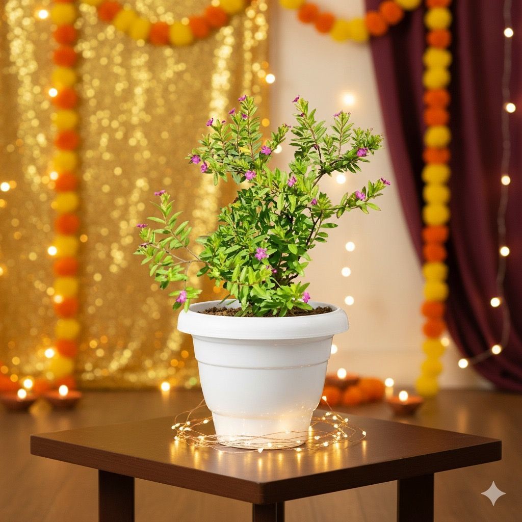Cuphea (any colour) in 8 Inch White Classy Plastic Pot