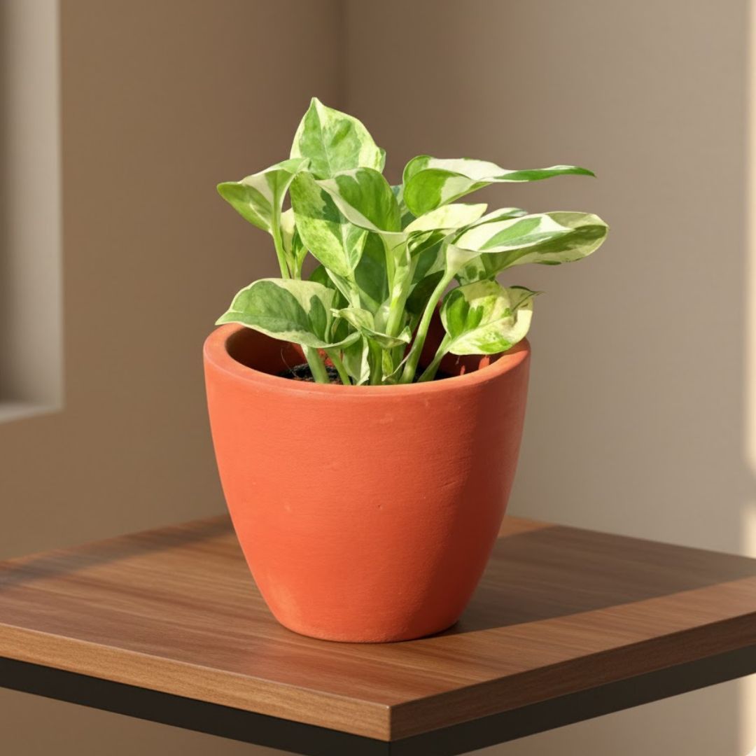 Money Plant N'joy in 4 inch Shilp Maati Pot - Chic Small Pot for Decor Corners