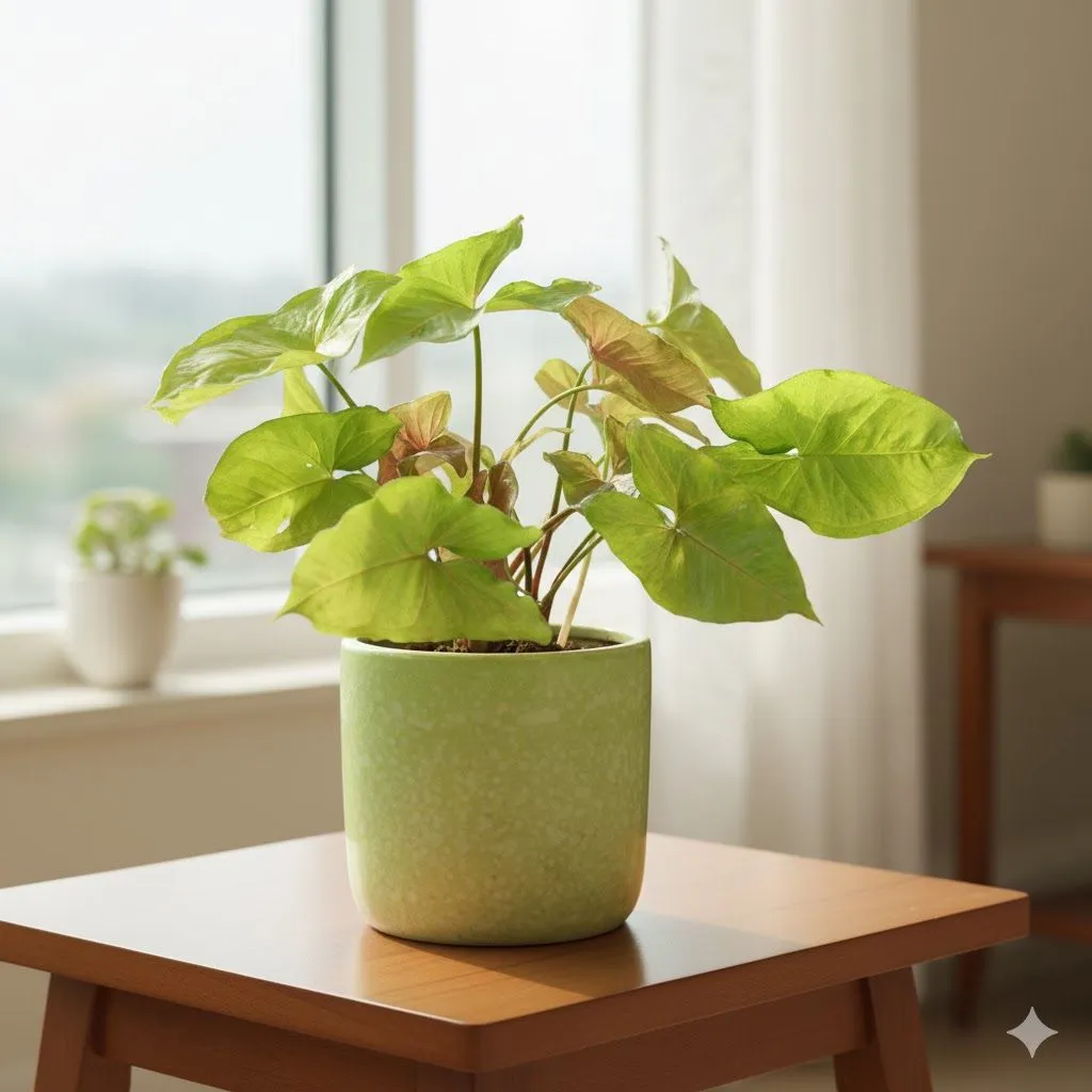 Syngonium Pink in 6 Inch Green Classy Cup Ceramic Pot