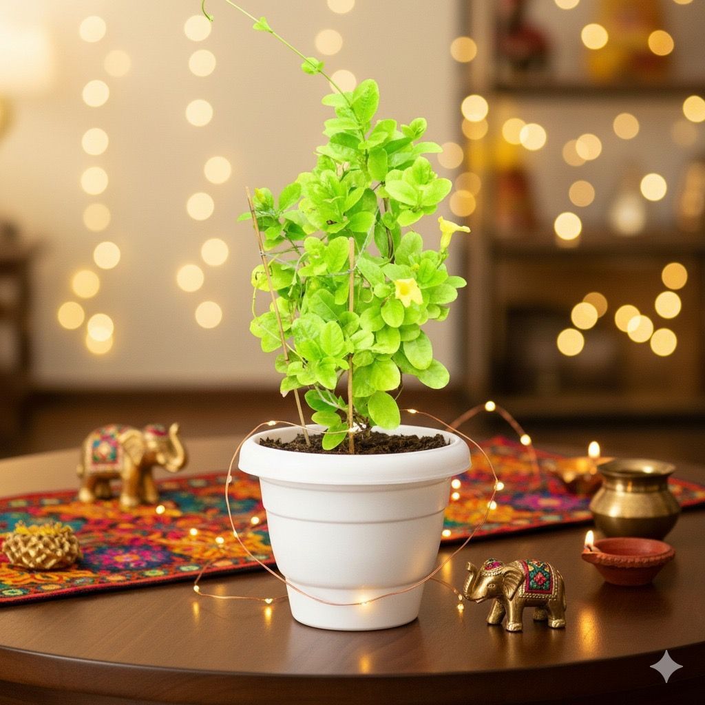 Allamanda Purple Pune in 8 Inch White Classy Plastic Pot