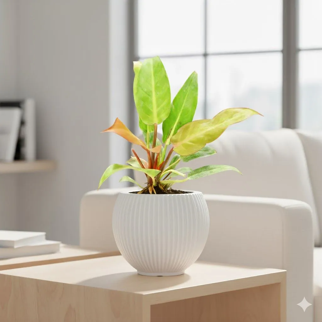 Philodendron Red in 5 Inch White Matt Sylvan Plastic Pot