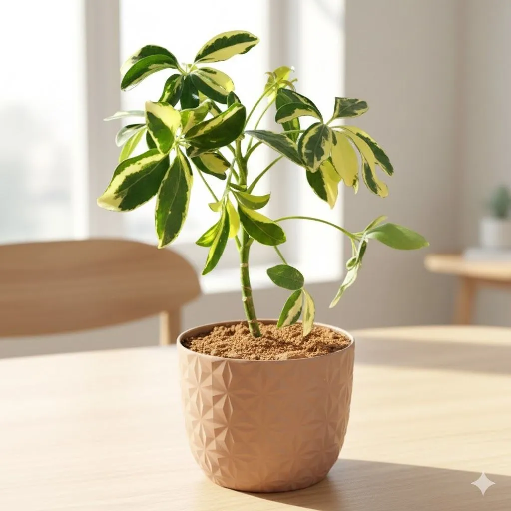Schefflera Brassia in 4 Inch Mocha Leafora Premium Plastic Planter