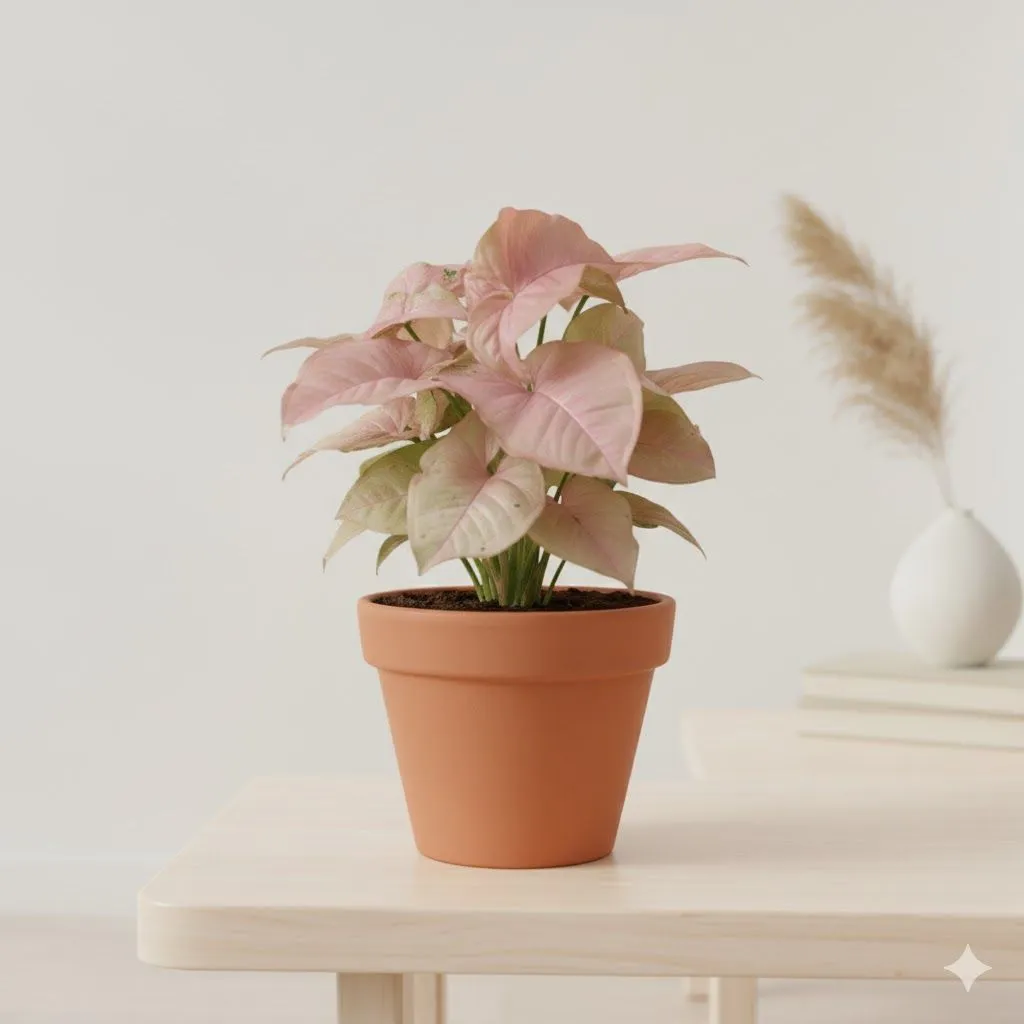 Syngonium Pink in 3 inch Dhara Maati Pot - Natural Clay Classic Look