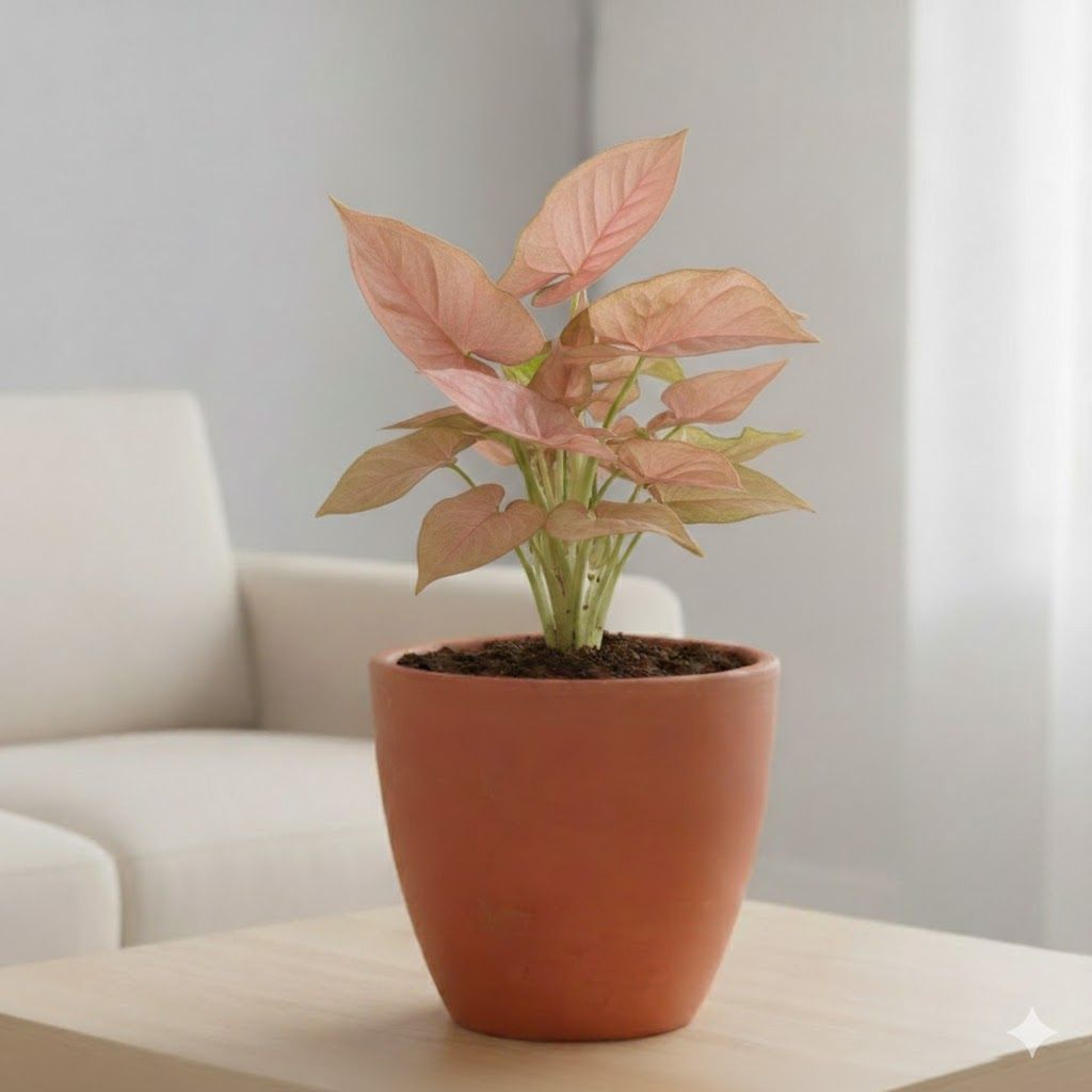 Syngonium Pink in 4 inch Shilp Maati Pot - Chic Small Pot for Decor Corners