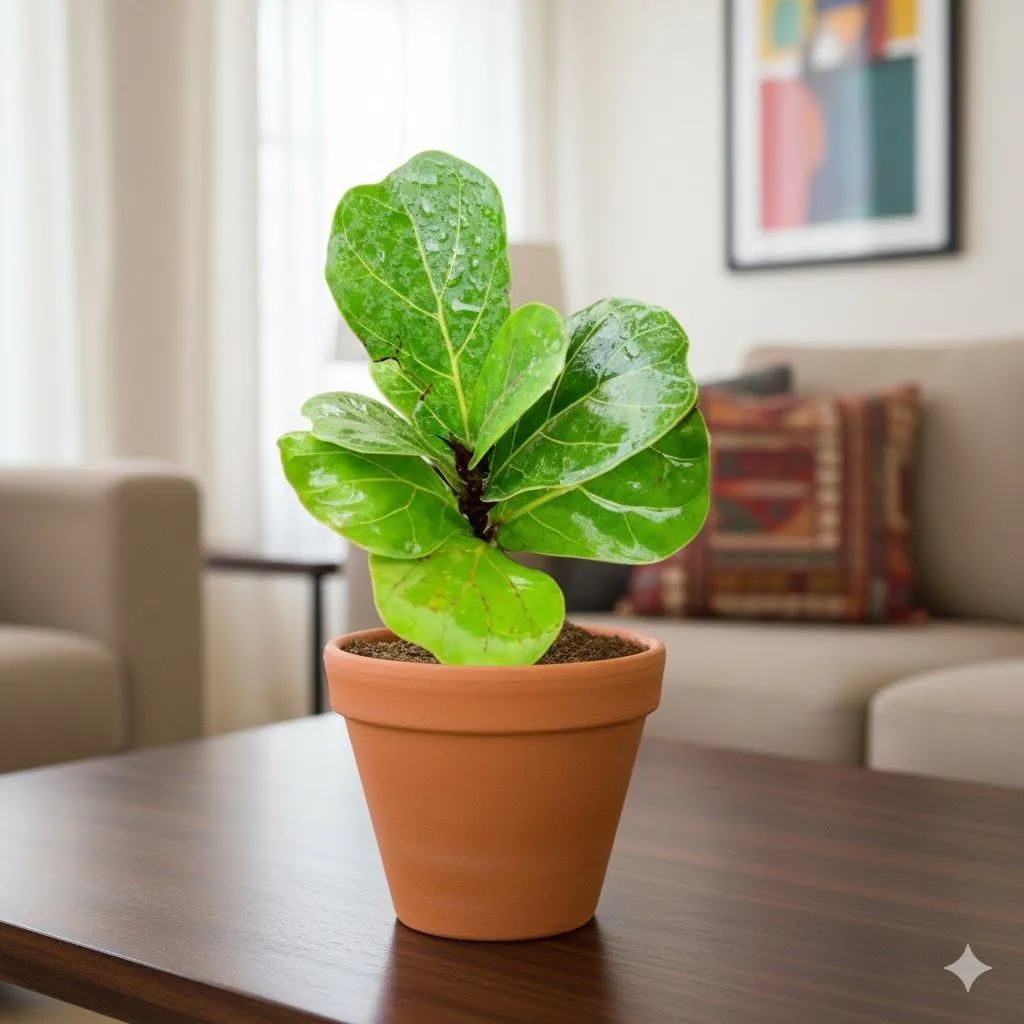 Gift Ready - Fiddle Leaf Fig in 3 inch Dhara Maati Pot - Natural Clay Classic Look