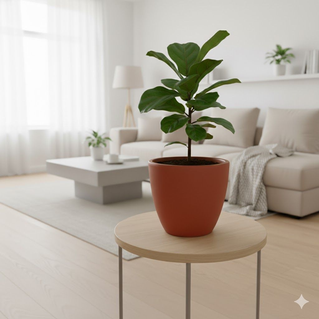 Gift Ready - Fiddle Leaf Fig in 4 inch Shilp Maati Pot - Chic Small Pot for Decor Corners