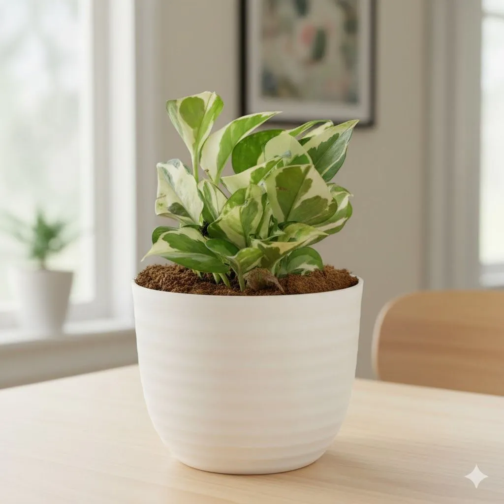 Money Plant N'joy in 4 Inch White Avora Premium Plastic Planter