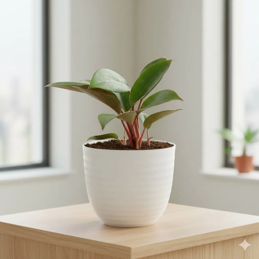 Philodendron Red in 4 Inch White Avora Premium Plastic Planter