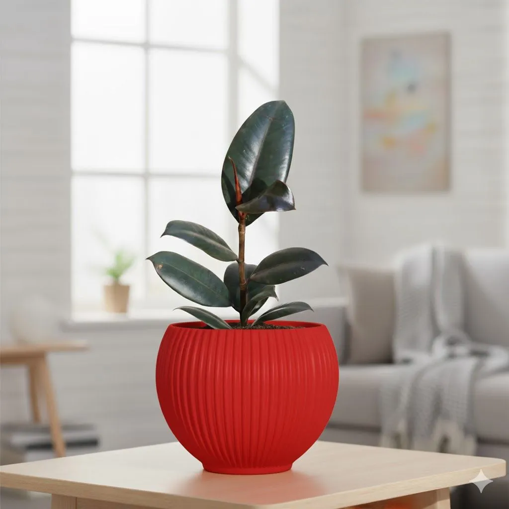 Rubber Black in 5 Inch Rose Red Matt Sylvan Plastic Pot