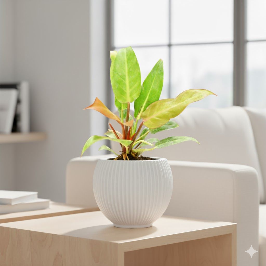 Philodendron Red in 5 Inch White Matt Sylvan Plastic Pot