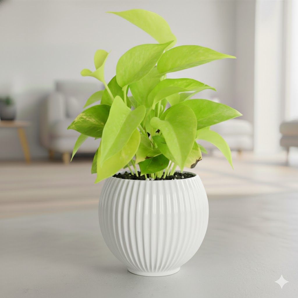 Money Plant Golden in 5 Inch White Matt Sylvan Plastic Pot