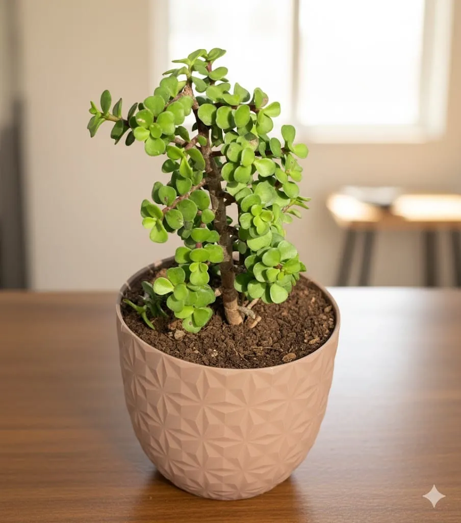 Jade Pune in 4 Inch Mocha Leafora Premium Plastic Planter