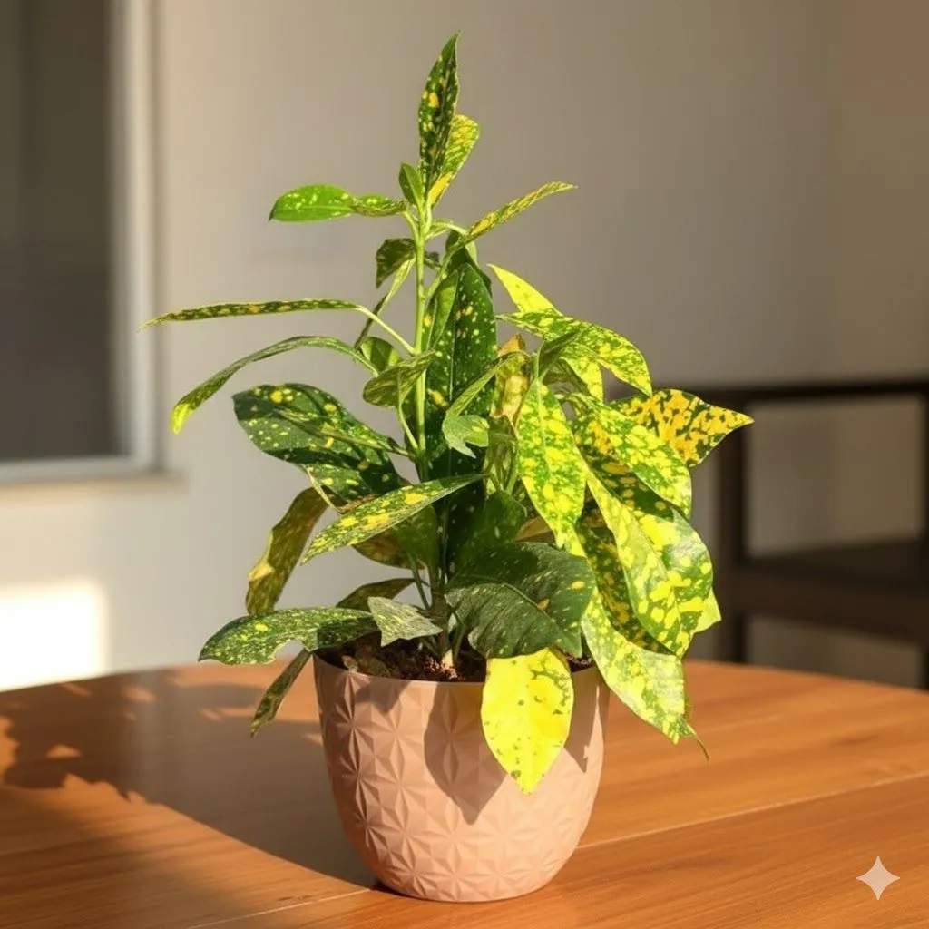 Baby Croton in 4 Inch Mocha Leafora Premium Plastic Planter