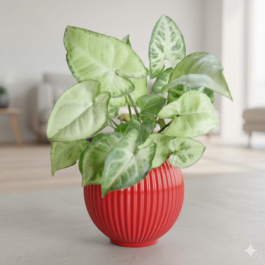 Syngonium Butterfly in 5 Inch Rose Red Matt Sylvan Plastic Pot