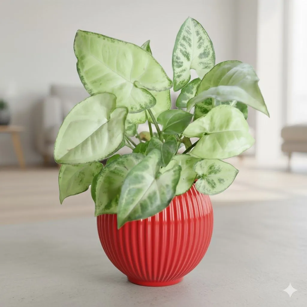 Syngonium Butterfly in 5 Inch Rose Red Matt Sylvan Plastic Pot